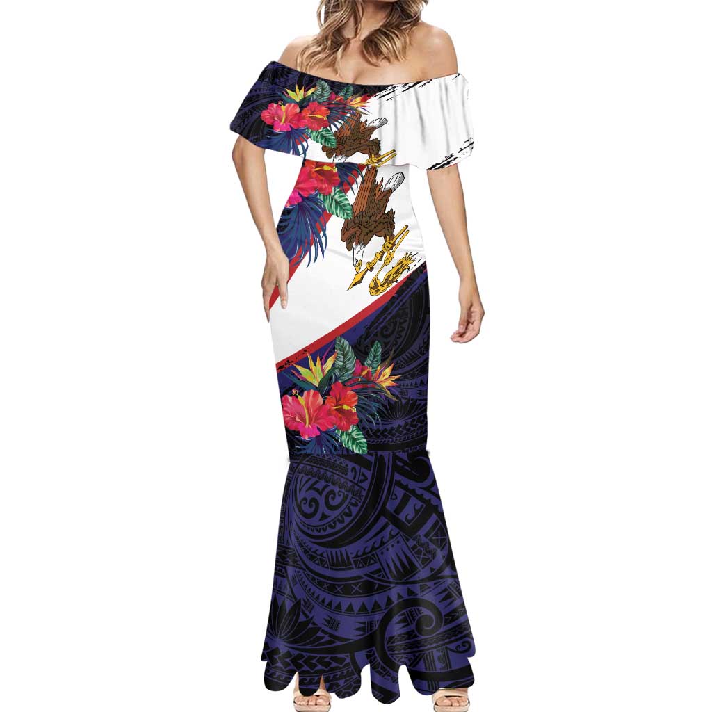 American Samoa Flag Day Since 1900 Mermaid Dress Samoa Muamua Le Atua Tropical Flowers LT9 - Polynesian Pride