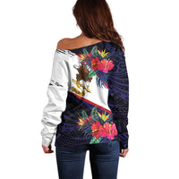 American Samoa Flag Day Since 1900 Off Shoulder Sweater Samoa Muamua Le Atua Tropical Flowers LT9 - Polynesian Pride