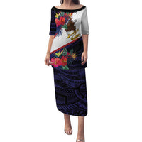American Samoa Flag Day Since 1900 Puletasi Samoa Muamua Le Atua Tropical Flowers LT9 Long Dress Blue - Polynesian Pride