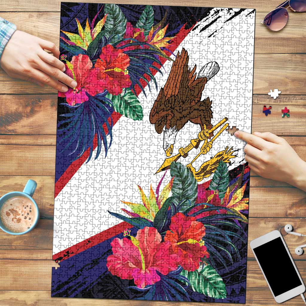 American Samoa Flag Day Since 1900 Puzzle Samoa Muamua Le Atua Tropical Flowers LT9 Blue - Polynesian Pride