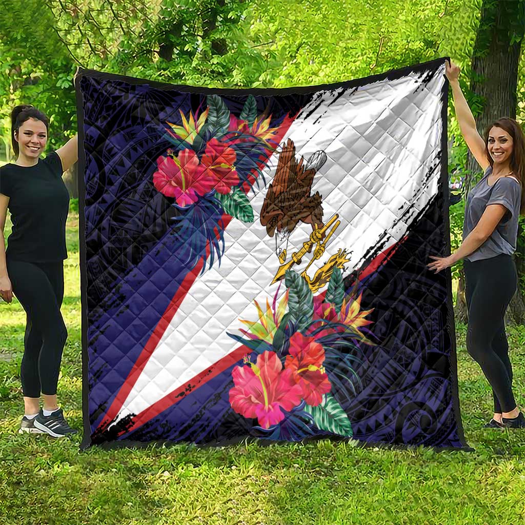 American Samoa Flag Day Since 1900 Quilt Samoa Muamua Le Atua Tropical Flowers LT9 - Polynesian Pride