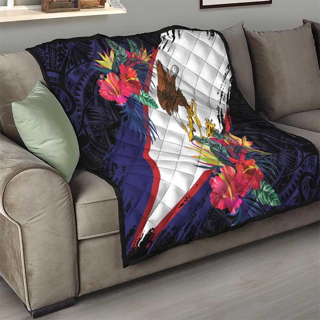 American Samoa Flag Day Since 1900 Quilt Samoa Muamua Le Atua Tropical Flowers LT9 - Polynesian Pride