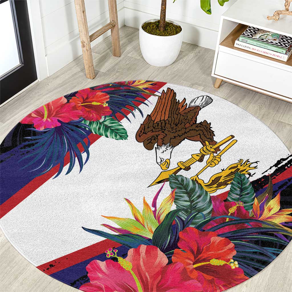 American Samoa Flag Day Since 1900 Round Carpet Samoa Muamua Le Atua Tropical Flowers LT9 Blue - Polynesian Pride