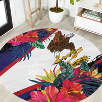 American Samoa Flag Day Since 1900 Round Carpet Samoa Muamua Le Atua Tropical Flowers LT9 Blue - Polynesian Pride