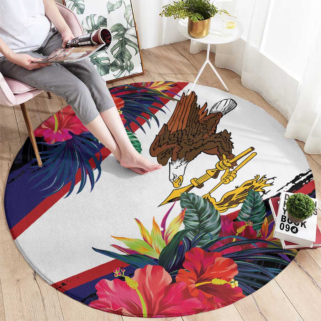 American Samoa Flag Day Since 1900 Round Carpet Samoa Muamua Le Atua Tropical Flowers LT9 - Polynesian Pride