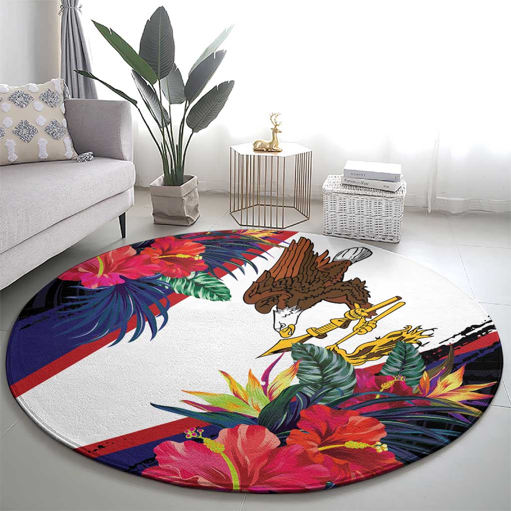 American Samoa Flag Day Since 1900 Round Carpet Samoa Muamua Le Atua Tropical Flowers LT9 - Polynesian Pride