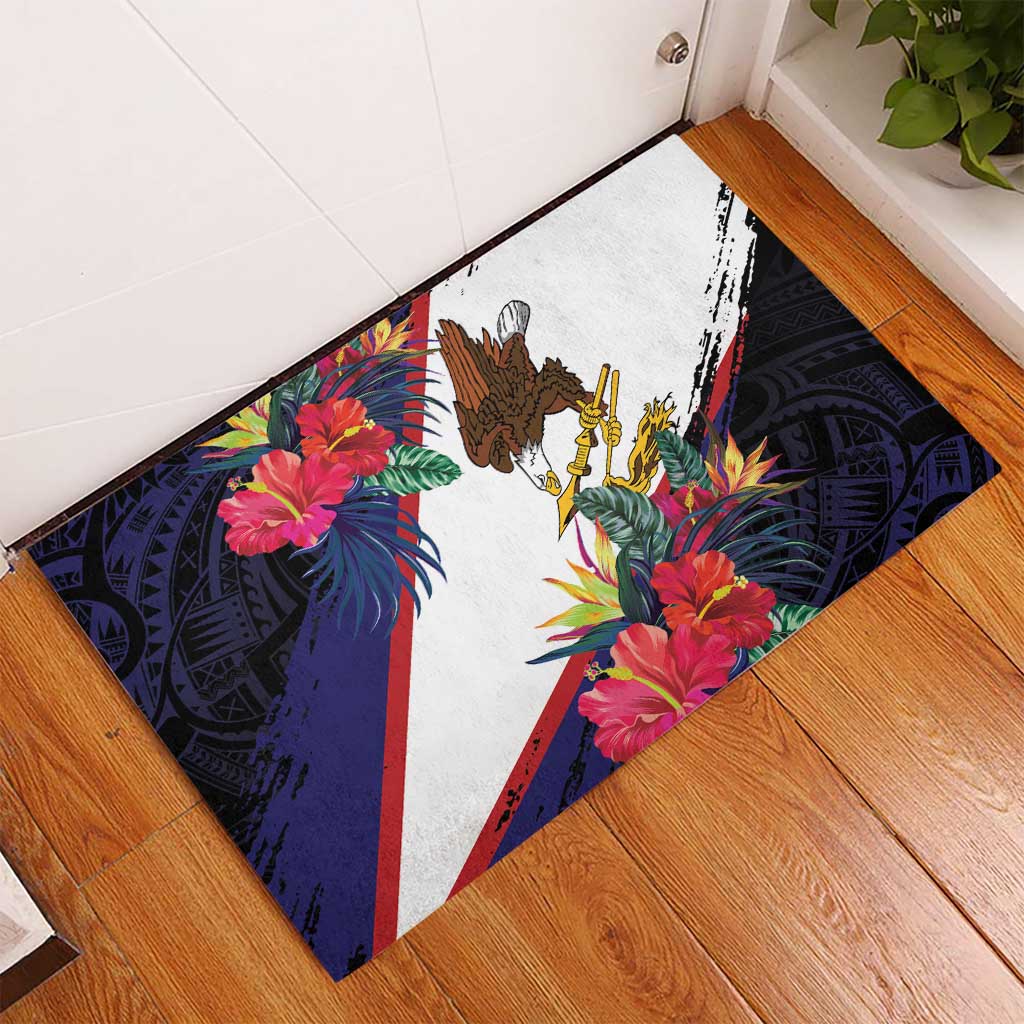American Samoa Flag Day Since 1900 Rubber Doormat Samoa Muamua Le Atua Tropical Flowers LT9 - Polynesian Pride