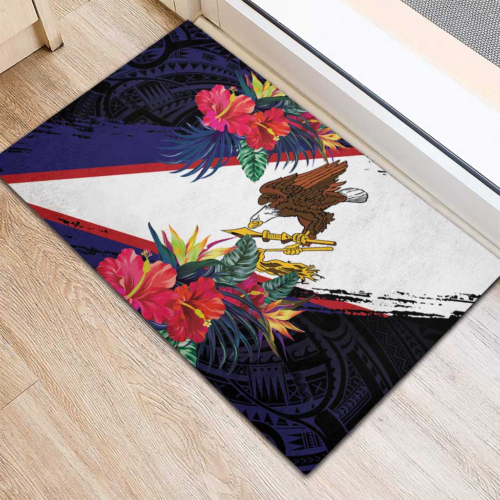 American Samoa Flag Day Since 1900 Rubber Doormat Samoa Muamua Le Atua Tropical Flowers LT9 - Polynesian Pride