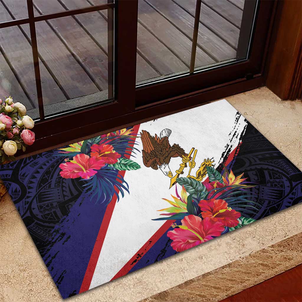 American Samoa Flag Day Since 1900 Rubber Doormat Samoa Muamua Le Atua Tropical Flowers LT9 - Polynesian Pride