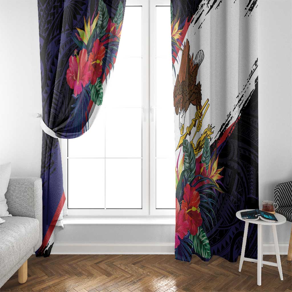 American Samoa Flag Day Since 1900 Window Curtain Samoa Muamua Le Atua Tropical Flowers LT9 - Polynesian Pride