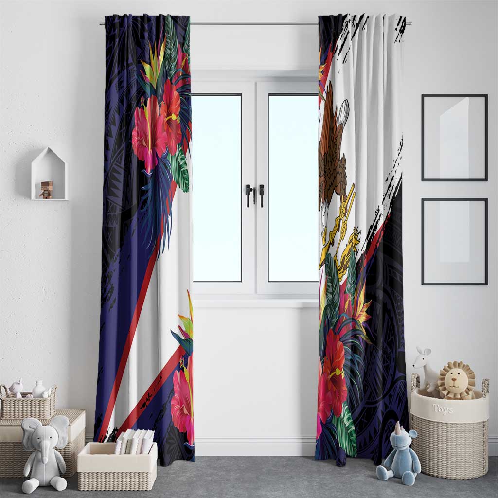 American Samoa Flag Day Since 1900 Window Curtain Samoa Muamua Le Atua Tropical Flowers LT9 - Polynesian Pride