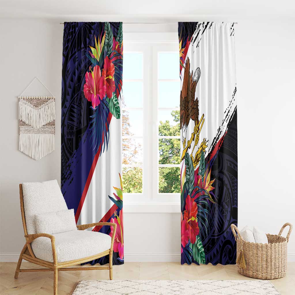American Samoa Flag Day Since 1900 Window Curtain Samoa Muamua Le Atua Tropical Flowers LT9 - Polynesian Pride