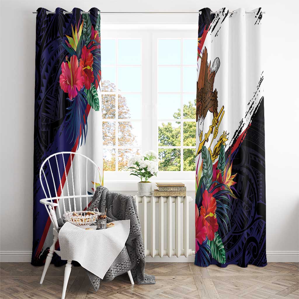 American Samoa Flag Day Since 1900 Window Curtain Samoa Muamua Le Atua Tropical Flowers LT9 - Polynesian Pride