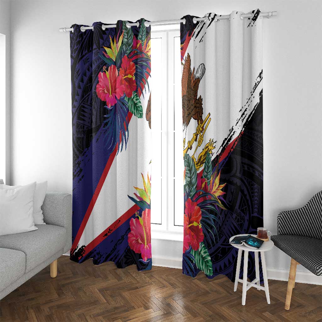 American Samoa Flag Day Since 1900 Window Curtain Samoa Muamua Le Atua Tropical Flowers LT9 With Grommets Blue - Polynesian Pride