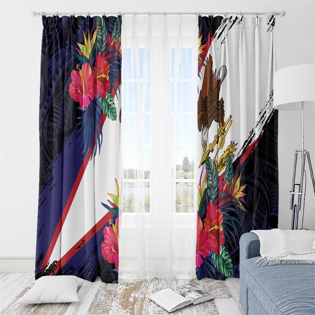 American Samoa Flag Day Since 1900 Window Curtain Samoa Muamua Le Atua Tropical Flowers LT9 - Polynesian Pride