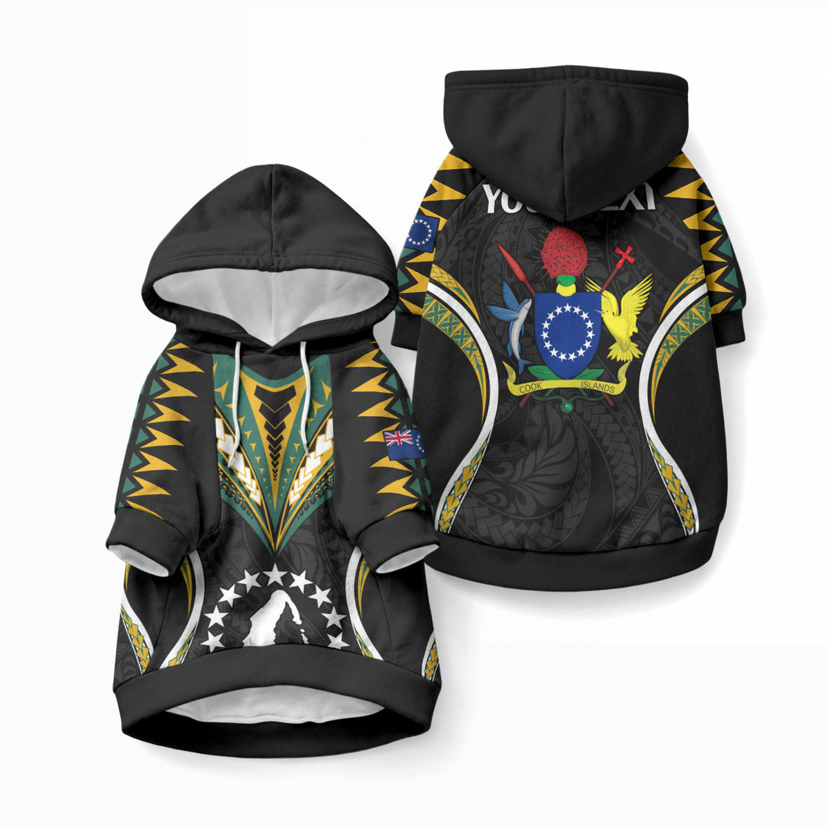 Personalised Polynesian Pride Aitutaki Island Pet Hoodie Cook Islands Tribal Wave Style LT9 Pullover Black - Polynesian Pride