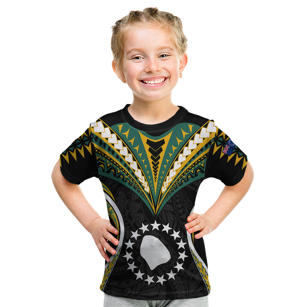 Polynesian Pride Atiu Island Kid T Shirt Cook Islands Tribal Wave Style LT9 Black - Polynesian Pride
