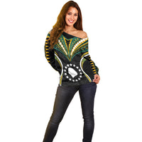 Polynesian Pride Atiu Island Off Shoulder Sweater Cook Islands Tribal Wave Style LT9 - Polynesian Pride