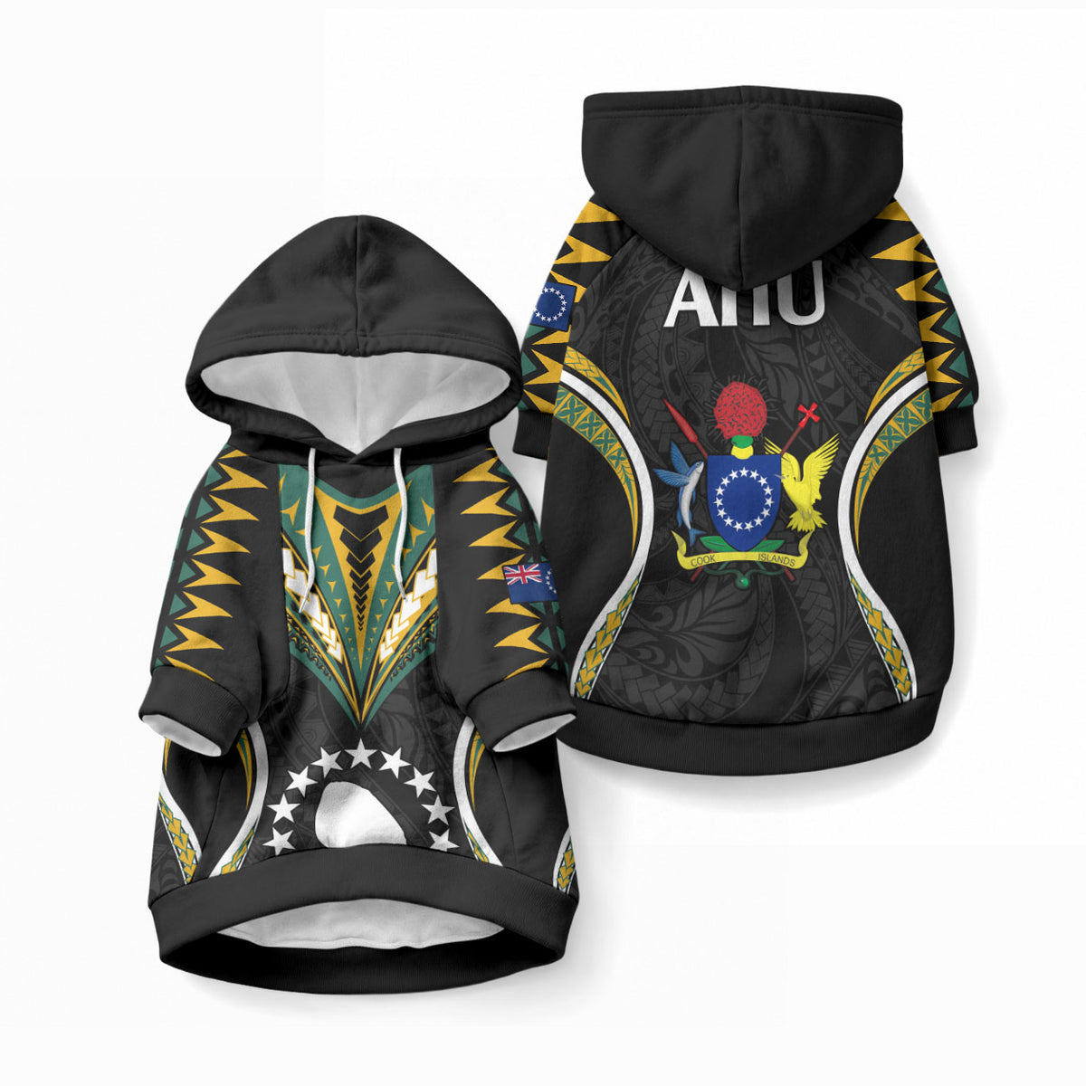 Polynesian Pride Atiu Island Pet Hoodie Cook Islands Tribal Wave Style LT9 Pullover Black - Polynesian Pride