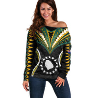 (Personalised) Polynesian Pride Atiu Island Off Shoulder Sweater Cook Islands Tribal Wave Style LT9 Women Black - Polynesian Pride