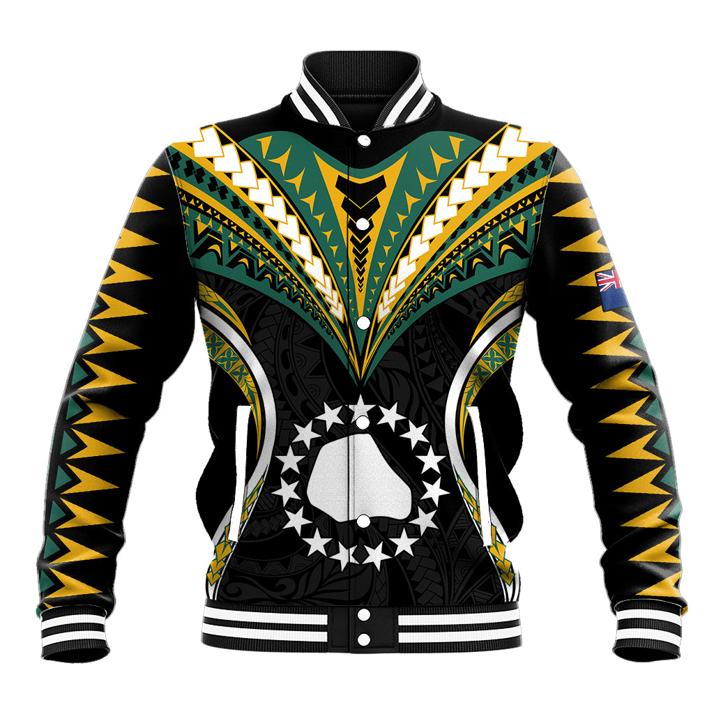 Polynesian Pride Mangaia Island Baseball Jacket Cook Islands Tribal Wave Style LT9 Unisex Black - Polynesian Pride
