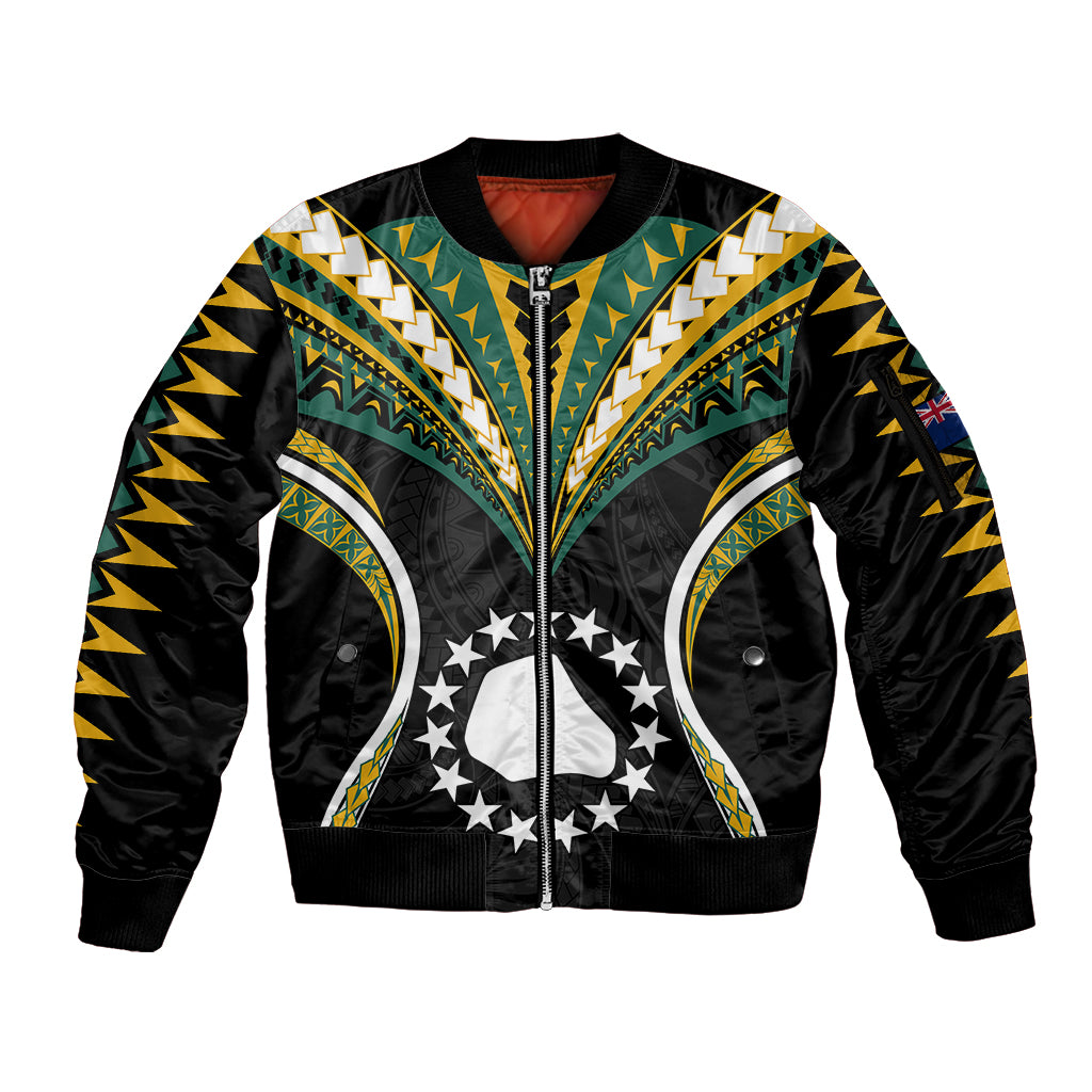 Polynesian Pride Mangaia Island Sleeve Zip Bomber Jacket Cook Islands Tribal Wave Style LT9 Unisex Black - Polynesian Pride
