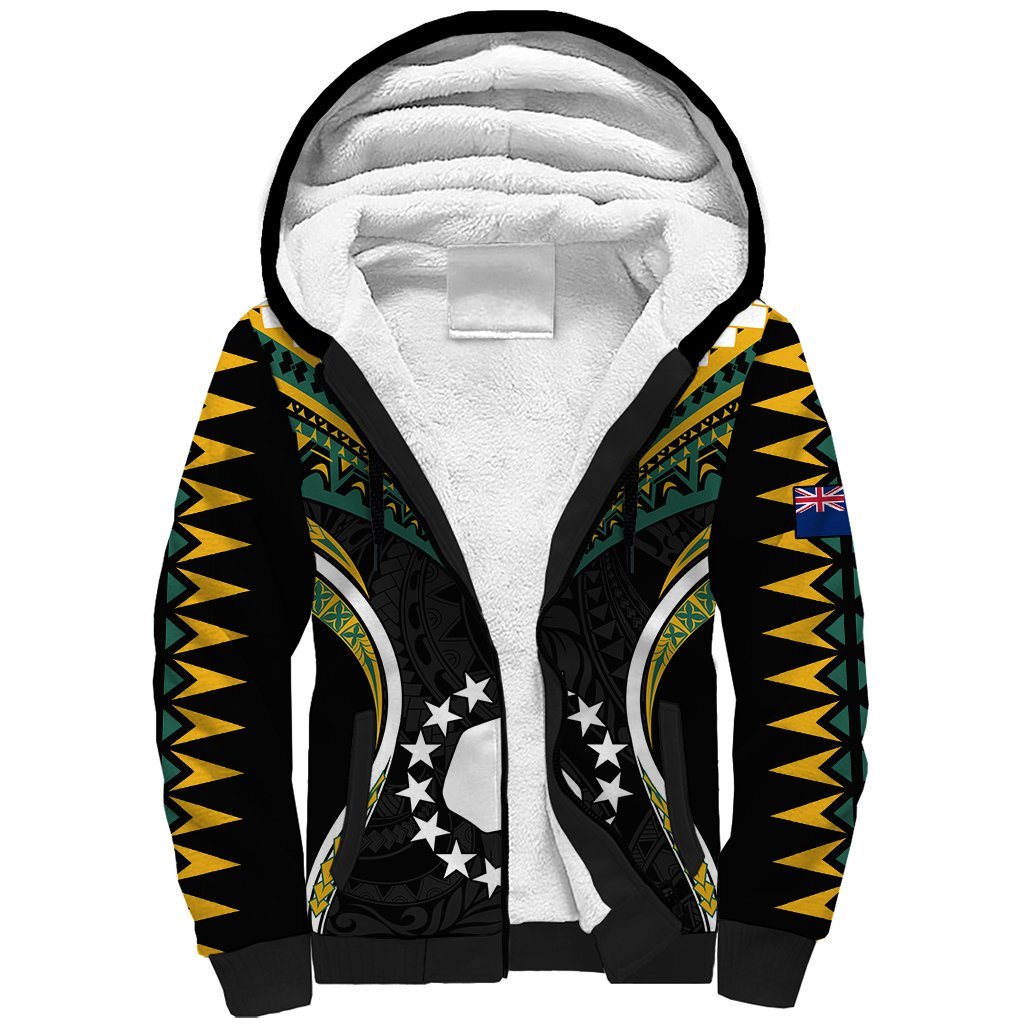 (Personalised) Polynesian Pride Mangaia Island Sherpa Hoodie Cook Islands Tribal Wave Style LT9 Unisex Black - Polynesian Pride
