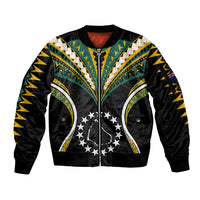 Polynesian Pride Manihiki Island Sleeve Zip Bomber Jacket Cook Islands Tribal Wave Style LT9 Unisex Black - Polynesian Pride