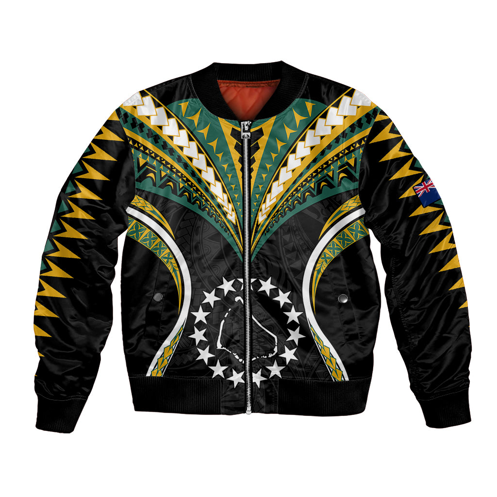 (Personalised) Polynesian Pride Manihiki Island Bomber Jacket Cook Islands Tribal Wave Style LT9 Unisex Black - Polynesian Pride