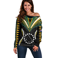 (Personalised) Polynesian Pride Manihiki Island Off Shoulder Sweater Cook Islands Tribal Wave Style LT9 Women Black - Polynesian Pride