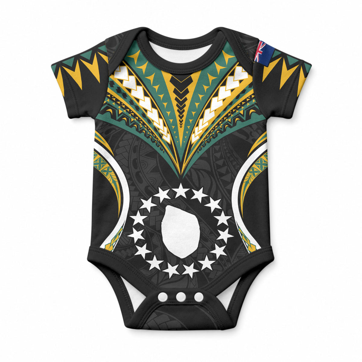 Polynesian Pride Mauke Island Baby Onesie Cook Islands Tribal Wave Style LT9 Black - Polynesian Pride