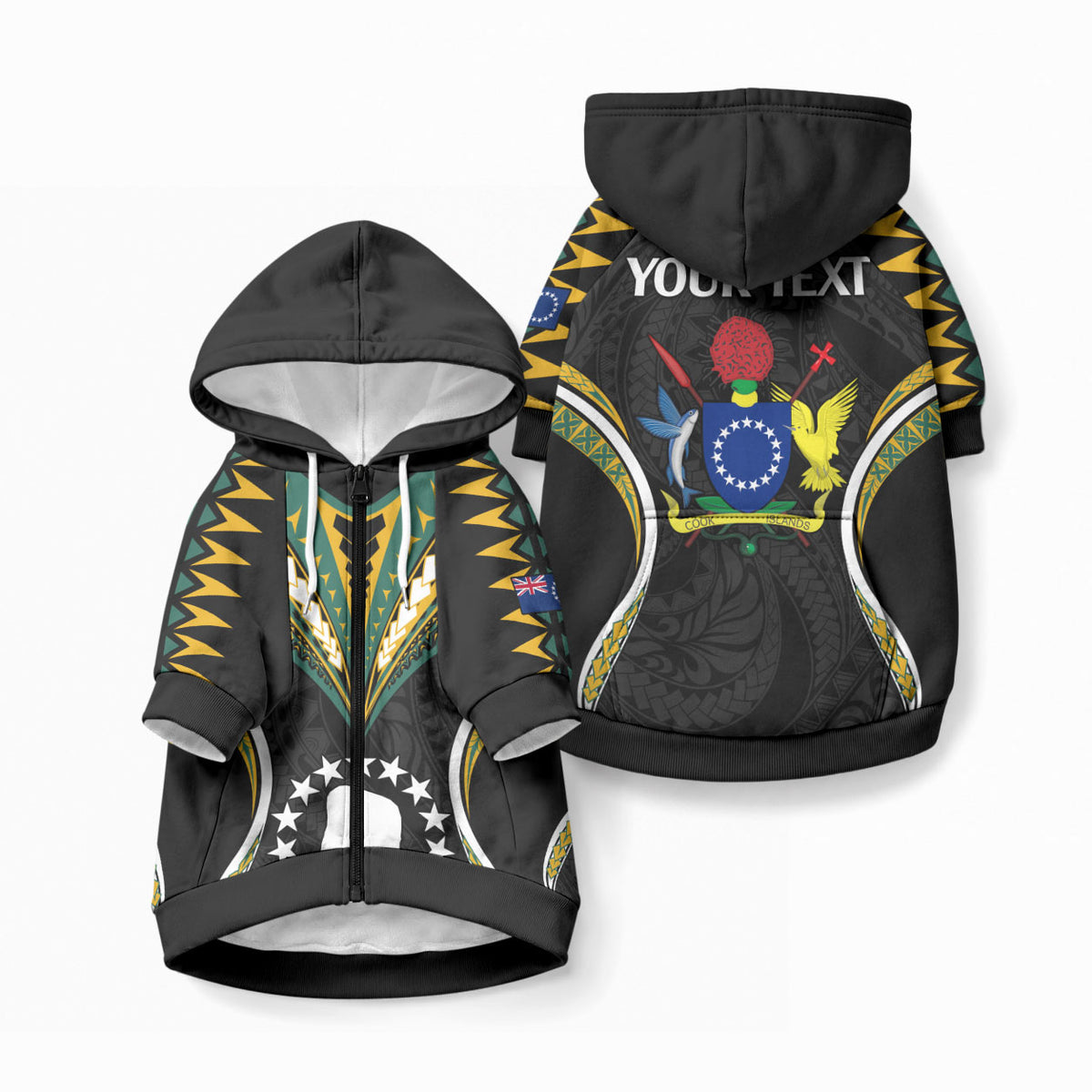 Personalised Polynesian Pride Mitiaro Island Pet Hoodie Cook Islands Tribal Wave Style LT9 Zip-up Black - Polynesian Pride