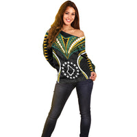 Polynesian Pride Palmerston Island Off Shoulder Sweater Cook Islands Tribal Wave Style LT9 - Polynesian Pride