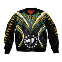 (Personalised) Polynesian Pride Pukapuka Island Sleeve Zip Bomber Jacket Cook Islands Tribal Wave Style LT9 Unisex Black - Polynesian Pride