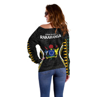 Polynesian Pride Rakahanga Island Off Shoulder Sweater Cook Islands Tribal Wave Style LT9 - Polynesian Pride