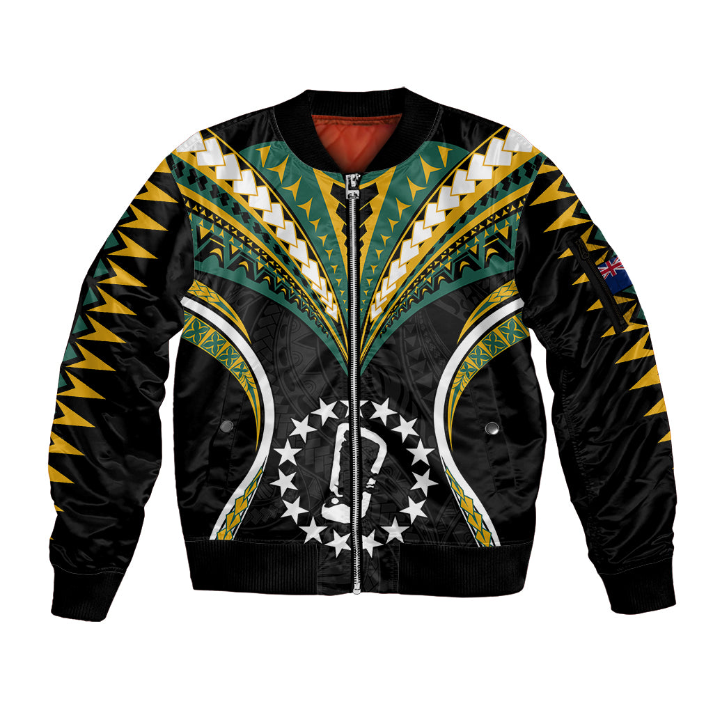 Polynesian Pride Rakahanga Island Sleeve Zip Bomber Jacket Cook Islands Tribal Wave Style LT9 Unisex Black - Polynesian Pride