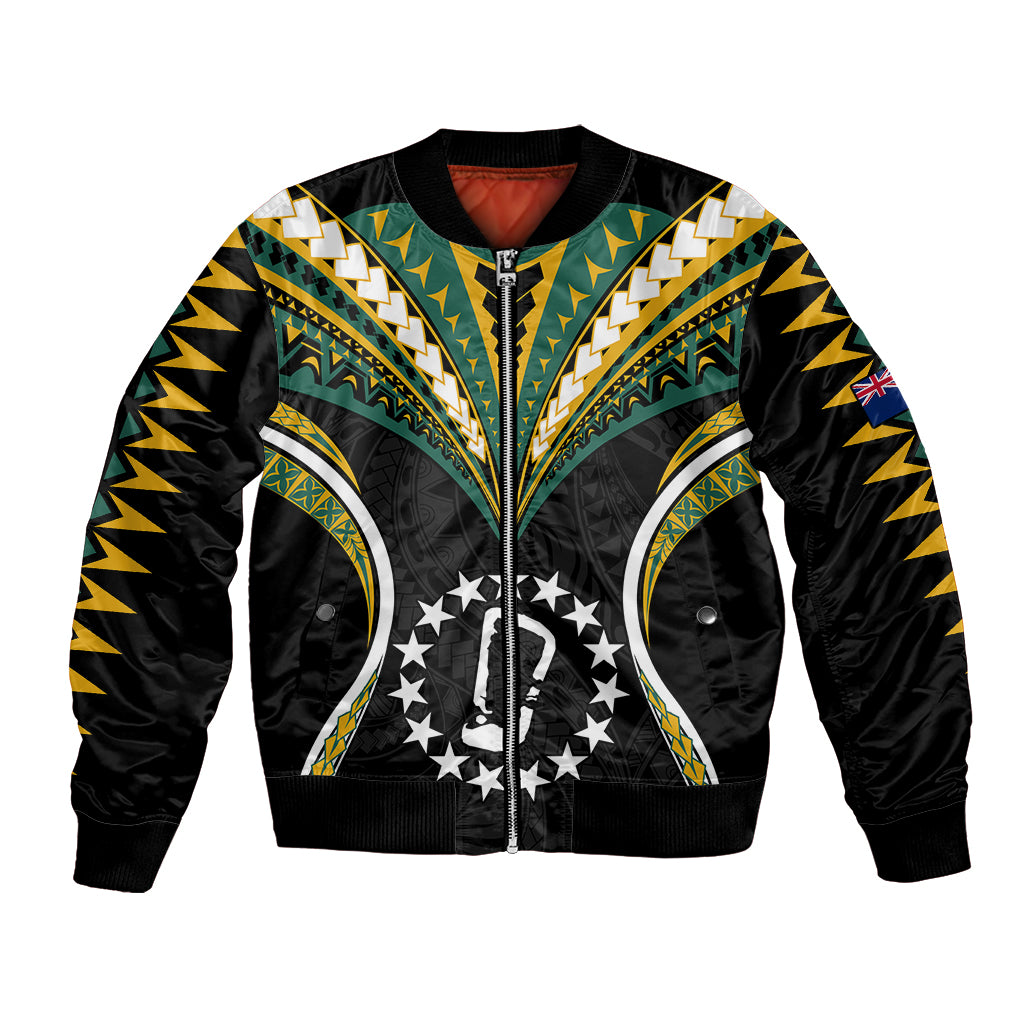 (Personalised) Polynesian Pride Rakahanga Island Bomber Jacket Cook Islands Tribal Wave Style LT9 Unisex Black - Polynesian Pride