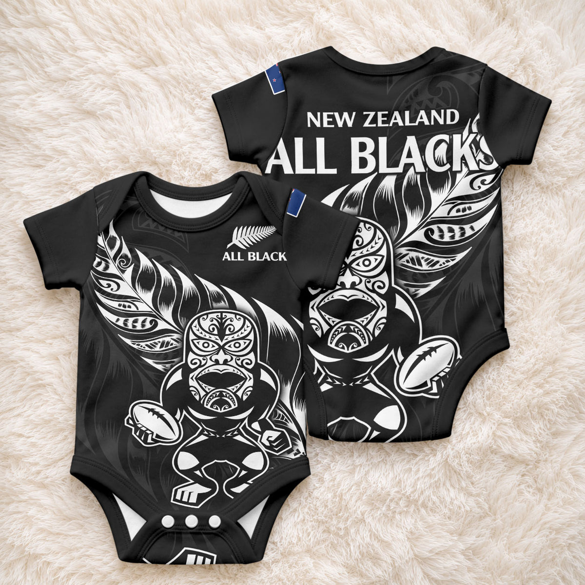 New Zealand Black Rugby Baby Onesie LT9 - Polynesian Pride