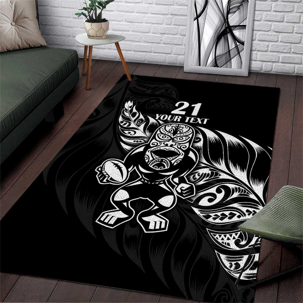 New Zealand Rugby Custom Area Rug Opango All Black Fern LT9 Black - Polynesian Pride