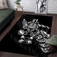 New Zealand Rugby Custom Area Rug Opango All Black Fern LT9 Black - Polynesian Pride