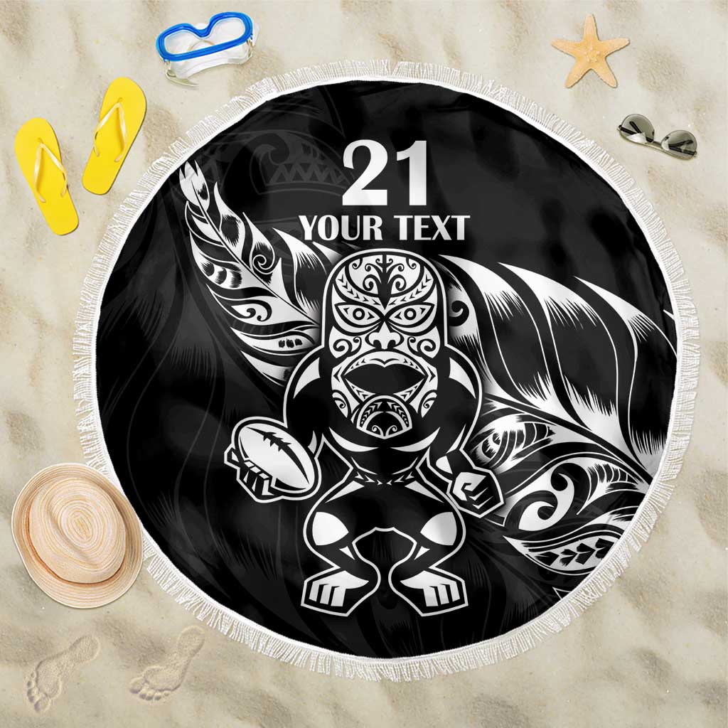 New Zealand Rugby Custom Beach Blanket Opango All Black Fern LT9 One Size 150cm Black - Polynesian Pride