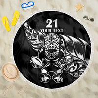 New Zealand Rugby Custom Beach Blanket Opango All Black Fern LT9 One Size 150cm Black - Polynesian Pride