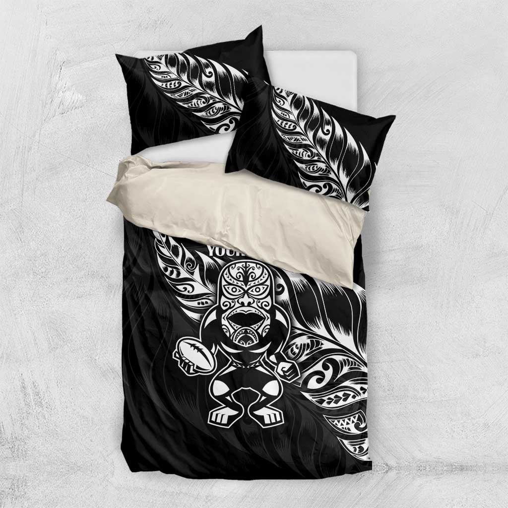 New Zealand Rugby Custom Bedding Set Opango All Black Fern LT9 US Twin 172cm x 218cm Black - Polynesian Pride