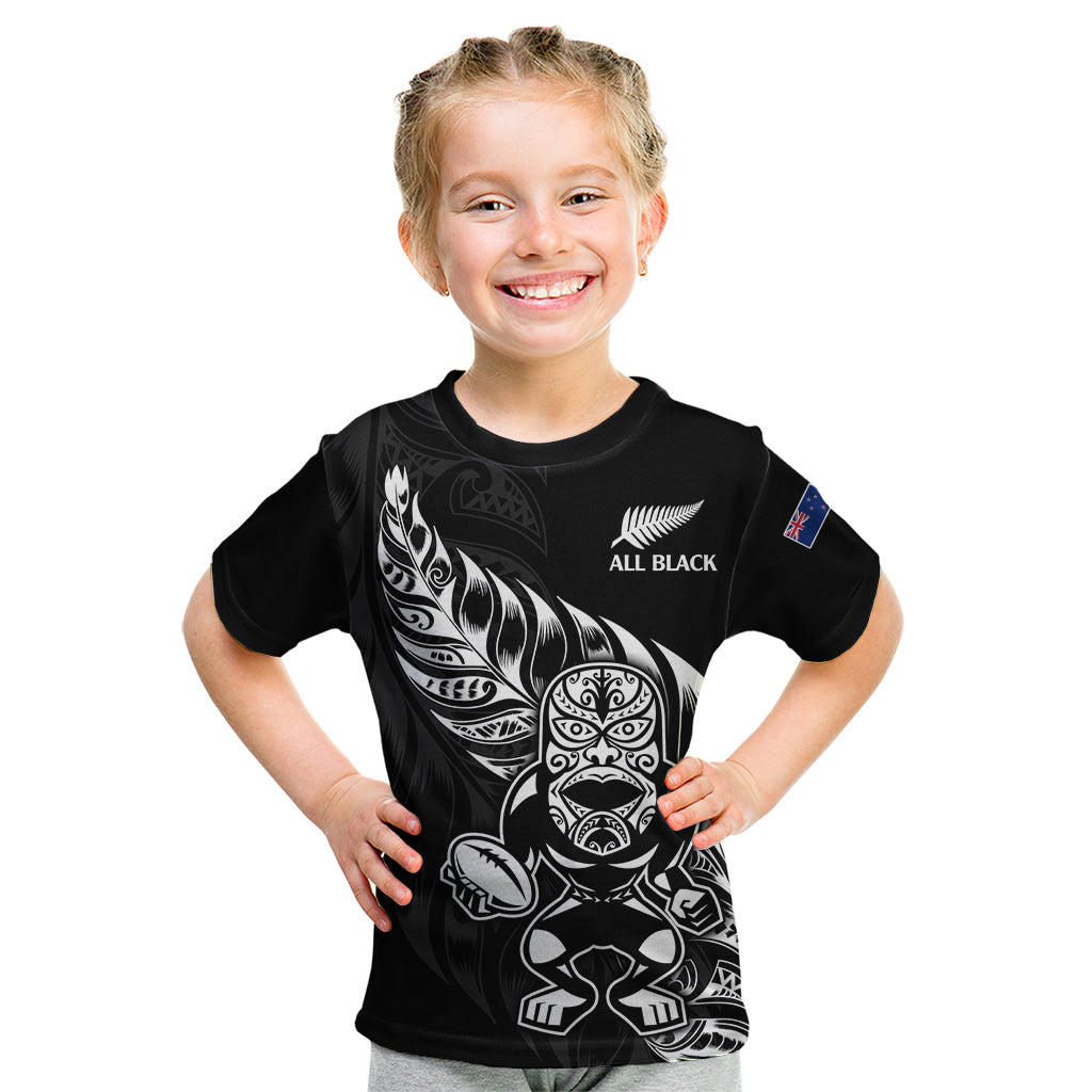 (Custom Text And Number) New Zealand All Black Rugby Kid T Shirt LT9 Black - Polynesian Pride