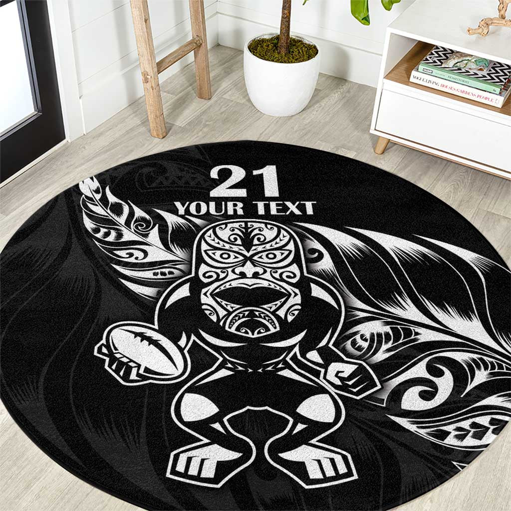 New Zealand Rugby Custom Round Carpet Opango All Black Fern LT9 Black - Polynesian Pride