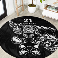 New Zealand Rugby Custom Round Carpet Opango All Black Fern LT9 Black - Polynesian Pride