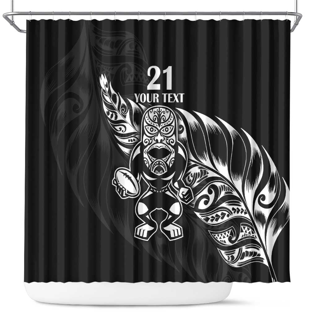 New Zealand Rugby Custom Shower Curtain Opango All Black Fern LT9 Black - Polynesian Pride