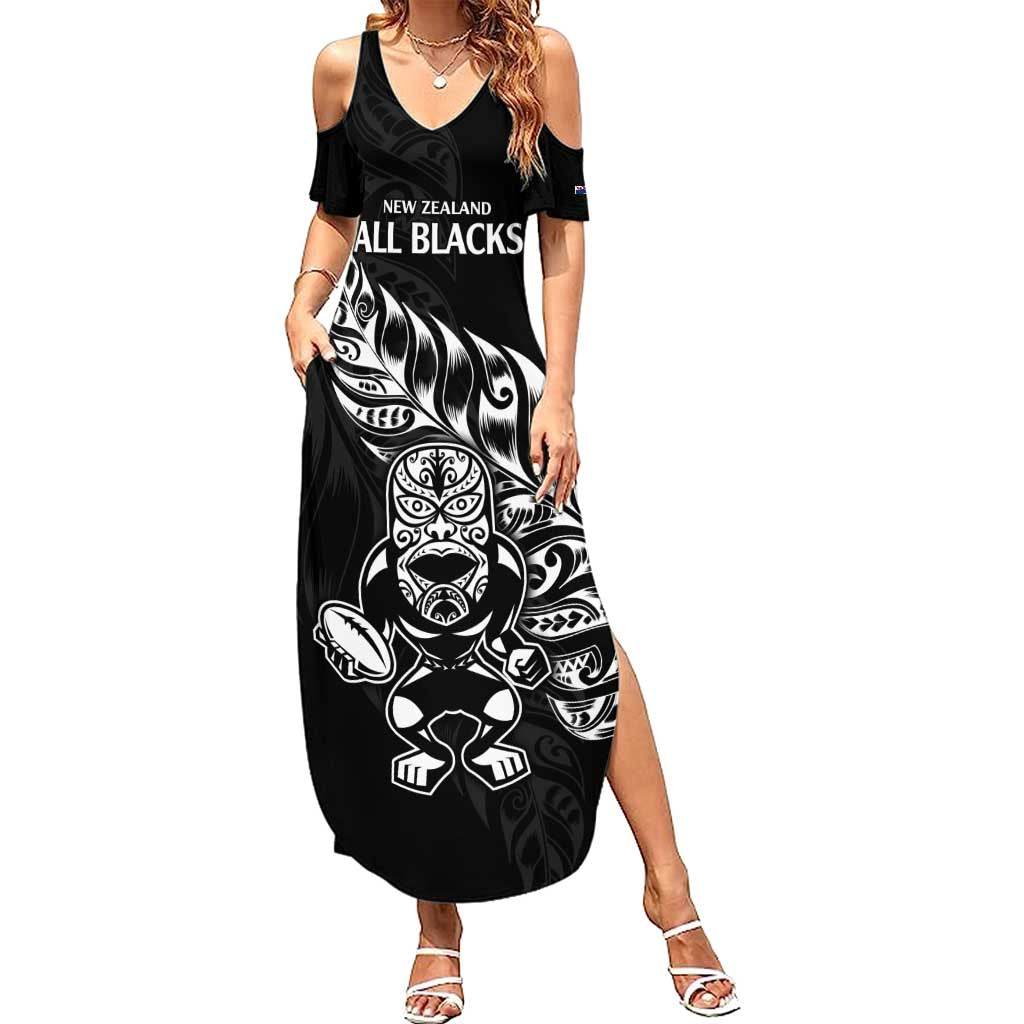 New Zealand Rugby Custom Summer Maxi Dress Opango All Black Fern LT9 Women Black - Polynesian Pride