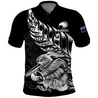 (Custom Text and Number) New Zealand Kiwi Rugby Polo Shirt LT9 Black - Polynesian Pride