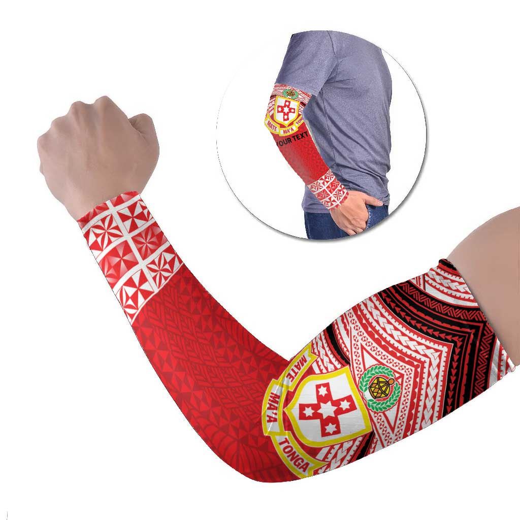 Personalised Kolisi Tonga College Atele Arm Sleeves Polynesian Ngatu Tribal LT9 Set of 2 Red - Polynesian Pride